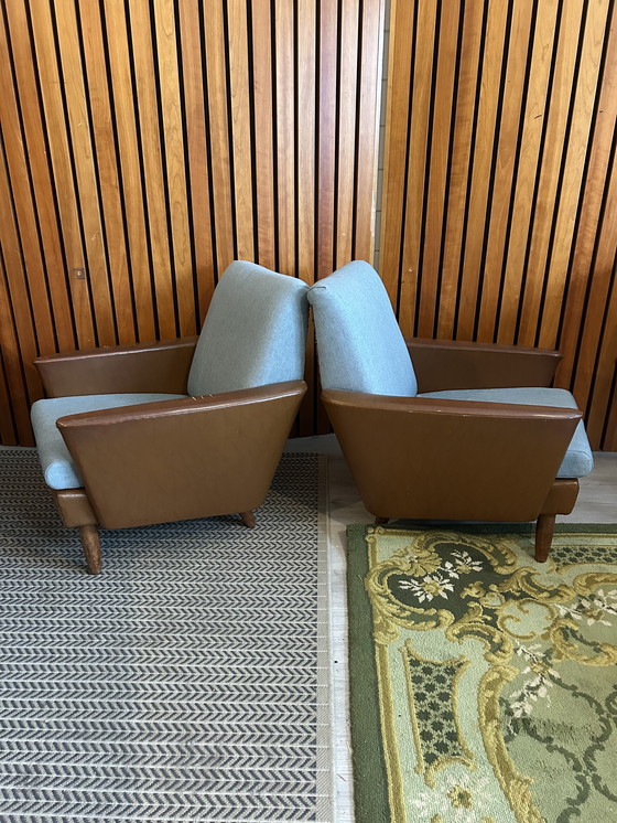 Image 1 of Set van 2 vintage fauteuils jaren ’50/’60 – stof & skai