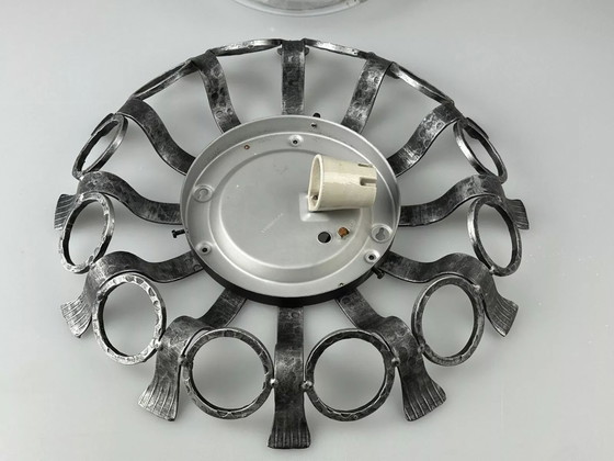 Image 1 of 60s 70s Brutalistische wandlamp of plafondlamp van ijzer & glas design