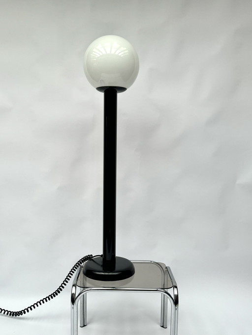 Black Woja Holland Space Age Floor Lamp with Opaline Globe – 1970s 80s Vintage