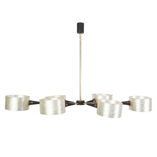 Vintage metalen en hars 6-armige hanglamp, 1950