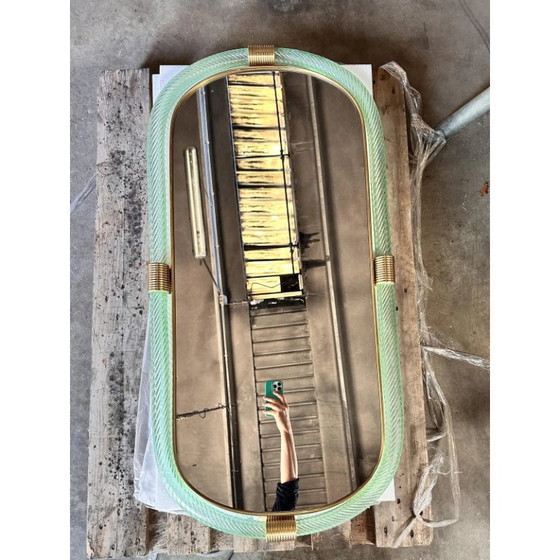 Image 1 of Luxe Italiaanse spiegel in groen water "Torchon" Torciglione Murano glas van Simoeng