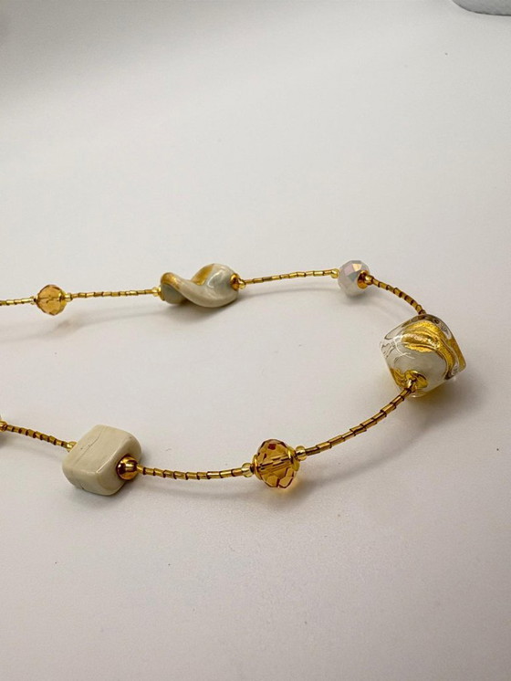 Image 1 of White Murano Glass Necklace with 24kt Gold Leaf – Venetian Artisan Jewelry