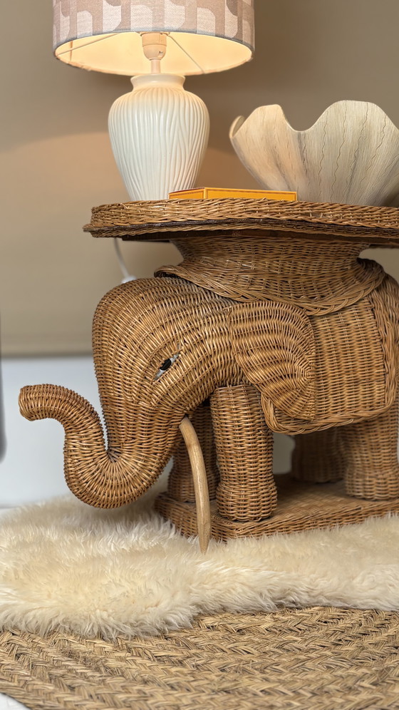 Image 1 of Original vintage rattan elephant plant/side table tray