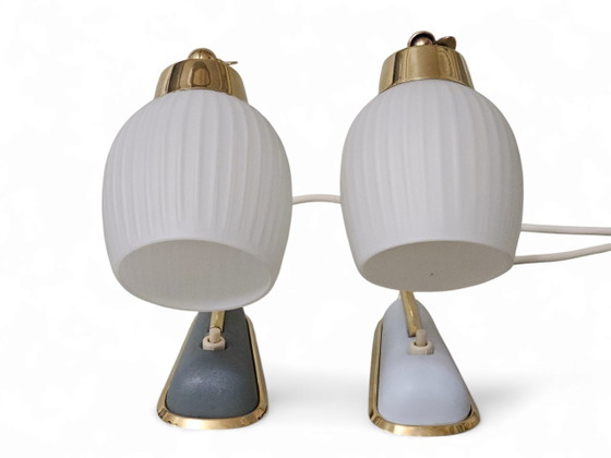 Pair of very rare bedside lamps / table lamps, Mid-Century – Metal, Brass (photo 3 of 9)