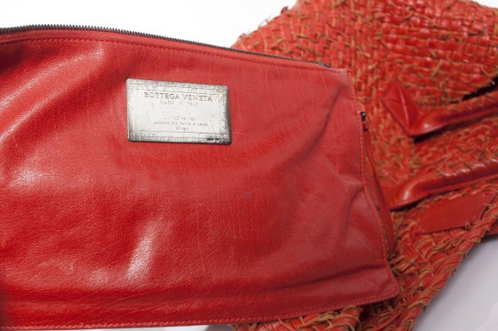 Image 1 of Bottega Veneta, Red cabas tote with pouch