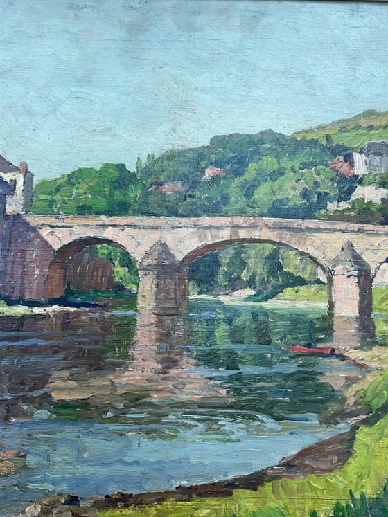 Image 1 of Constantin Font (1890–1954) – Huile originale sur panneau, Paysage français avec pont de pierre, vers 1935
