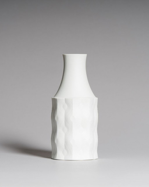 Jarrón de porcelana Bisque Scherzer Bavaria × Werner Uhl Op-Art Relief Alemán Vintage
