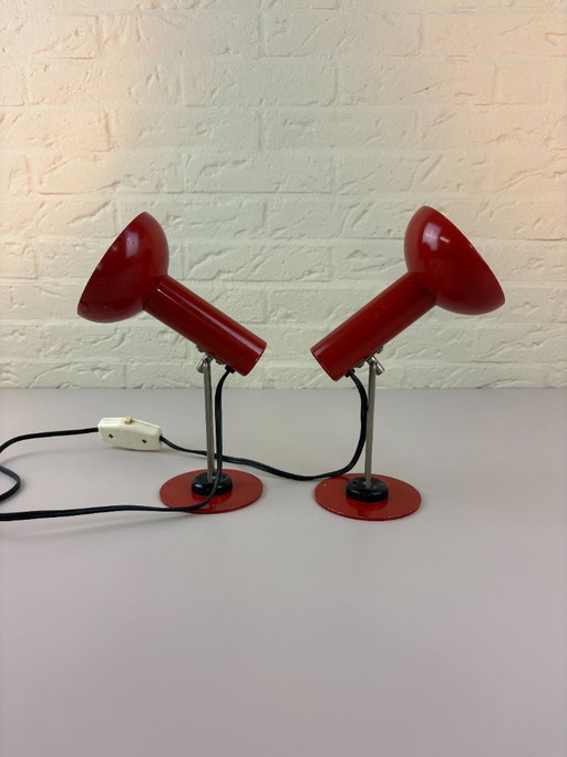 Set of 2 Vintage GDR Space Age Table Lamps – 1960s – Red