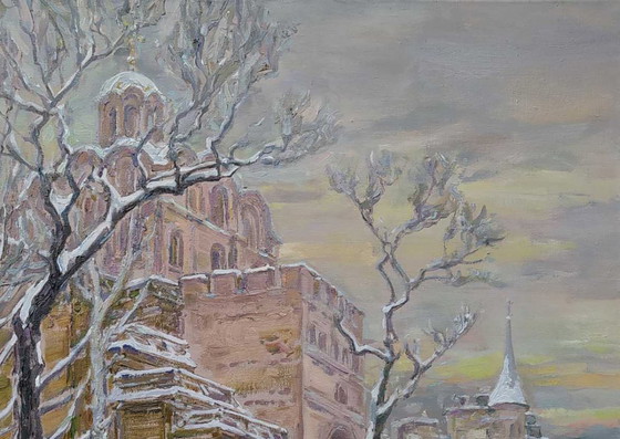 Original Oil Painting Winter Landscape Architecture Golden Gate – Paintings & Drawings, Canvas (photo 3 of 5)