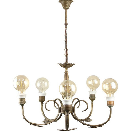 Vintage Franse Art-deco messing kroonluchter, jaren 1930