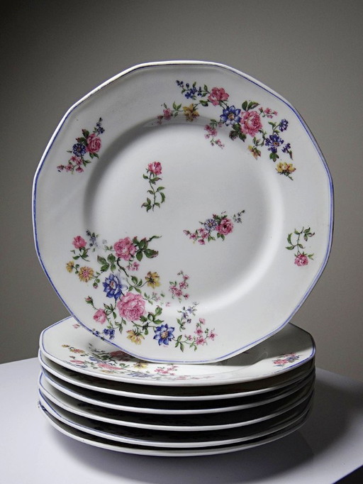 7 Bernardaud Limoges porcelain dessert plates with floral decoration from the 1920s-1950s