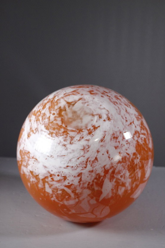 Image 1 of LORRAIN Daum Croismare Nancy - Large 6 kg orange & white marbled vase, 1920s