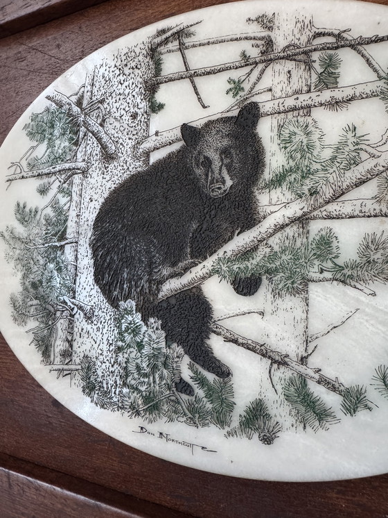 Image 1 of Marble engraving painting of a bear by Don Northcutt