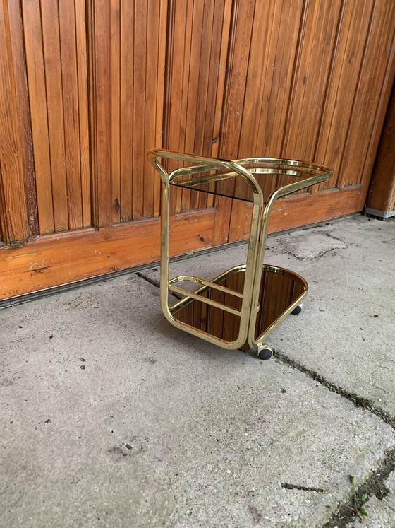 Regency Brass 2-Tier Bar Cart, 1960s – Glass, Vintage (photo 3 of 8)