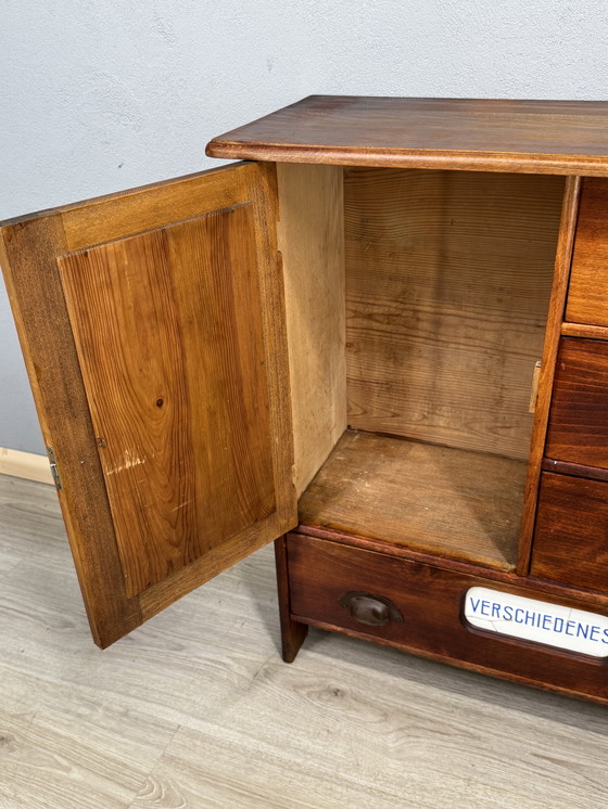 Image 1 of Antique kitchen cabinet with porcelain drawer plates | ca. 1900-1930
