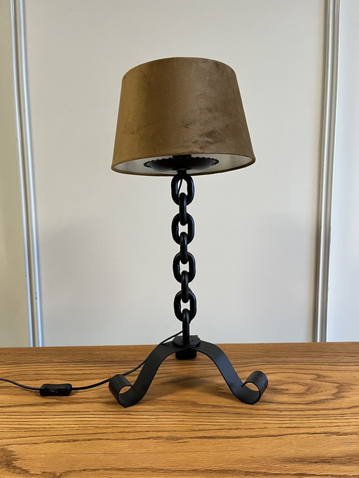 Large Vintage Brutalist Wrought Iron Table Lamp