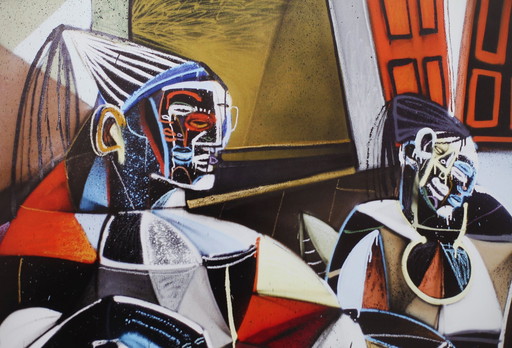 Artist's lithograph - Jone HOPPER - Algerian women in their apartment