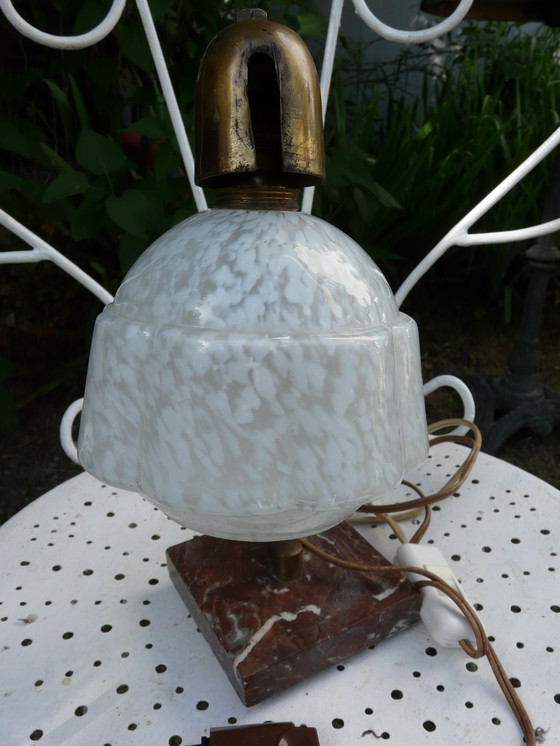 Image 1 of Art-Deco lamp in Clichy marble and glass
