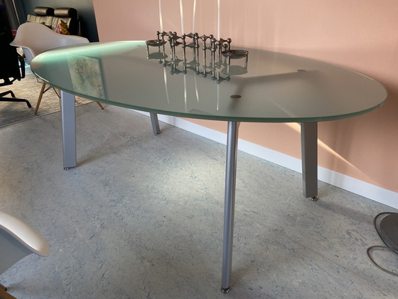 Image 1 of Dining table green/blue glass, Italian design.