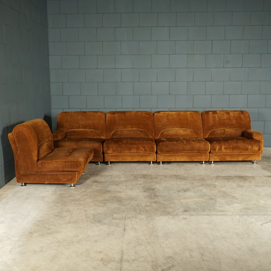 Image 1 of Midcentury modular sofa - brown rib fabric - 1970s