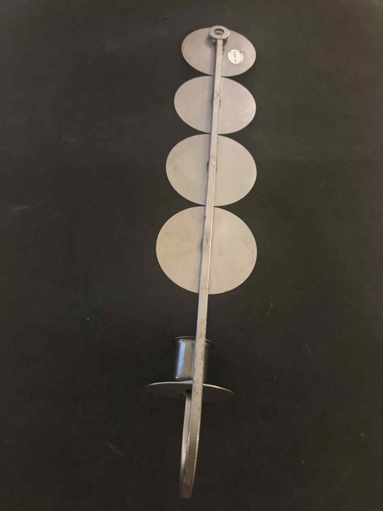 Image 1 of Raro portacandele da parete brutalista/industriale scandinavo con cabochon in vetro blu, Svezia c.1960