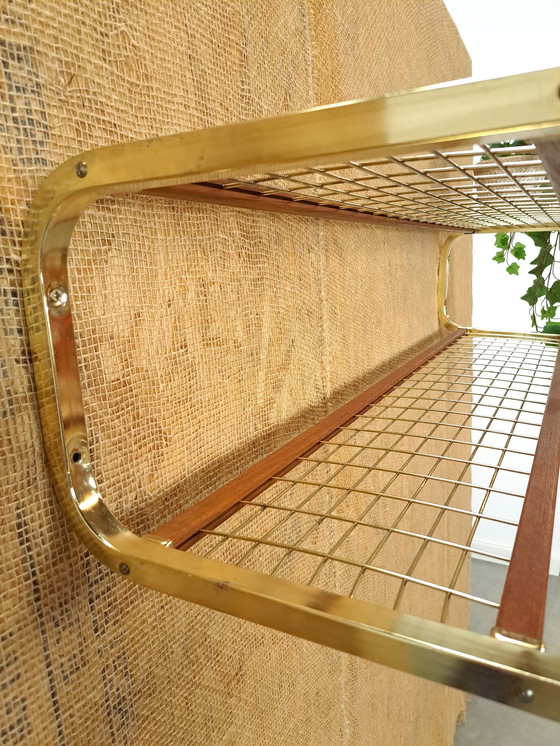 Image 1 of Gold Color Wall Shelf Wall Rack From Sweden With Teak No.5