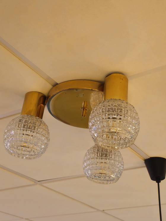 Image 1 of Vintage Brass Ceiling Light Ceiling Lamp Glass Limburg