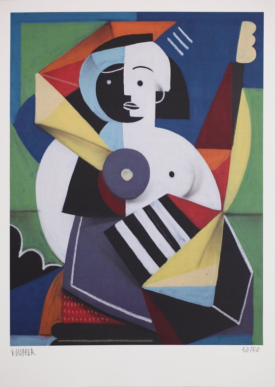 Image 1 of Jone HOPPER - Femme au jardin - Lithographie d'artiste encadrée