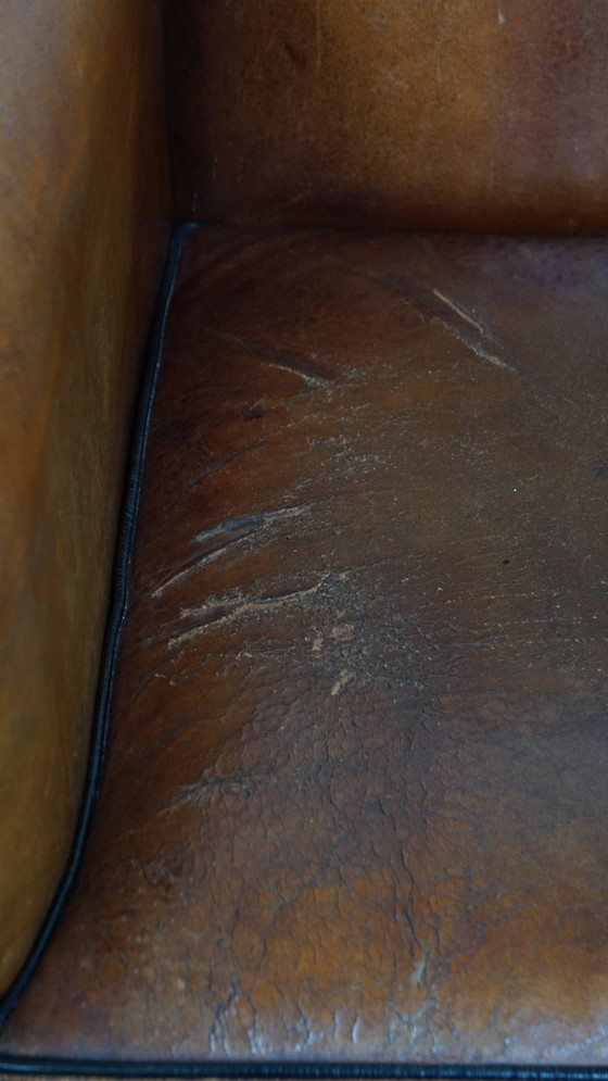 Image 1 of Fauteuil vintage en cuir de mouton de style Art Déco