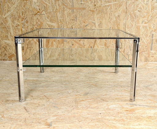 Table basse vintage en chrome et verre des années 1970