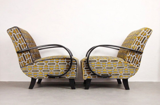 Image 1 of 2x Fauteuils "Gold Tetris" van Jindrich Halabala