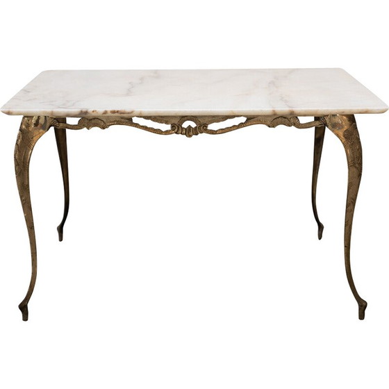 Image 1 of Vintage coffee table with brass frame and onyx top, 1960-1970