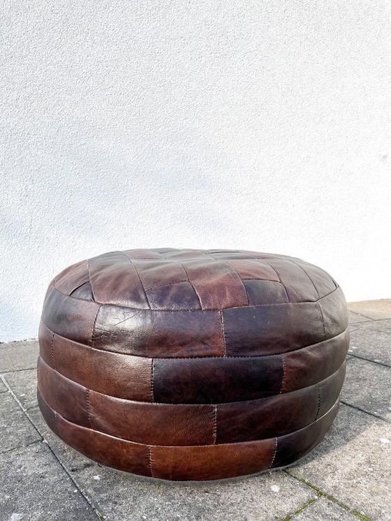 Image 1 of Vintage patchwork leather pouf, de Sede like
