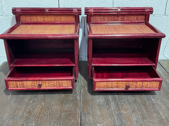 Image 1 of Maugrion rotan nachtkastjes voor Roche Bobois, jaren 80