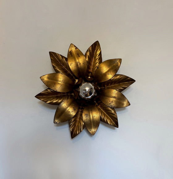 Image 1 of 1970s gold flower wall sconce