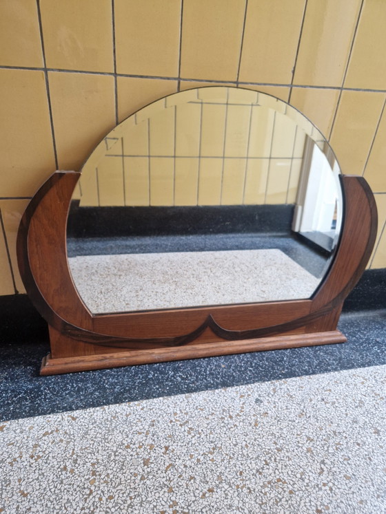 Image 1 of Miroir de cheminée/de buffet Art Déco authentique - Années 1930 - Chêne / Coromandel
