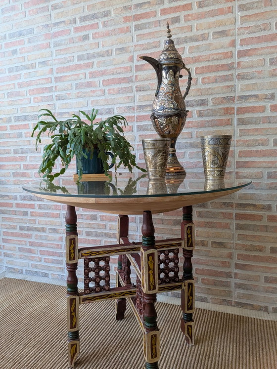 Arabischer Teetisch, Beistelltische, Glas, Holz, Beige (Foto 2 von 9)