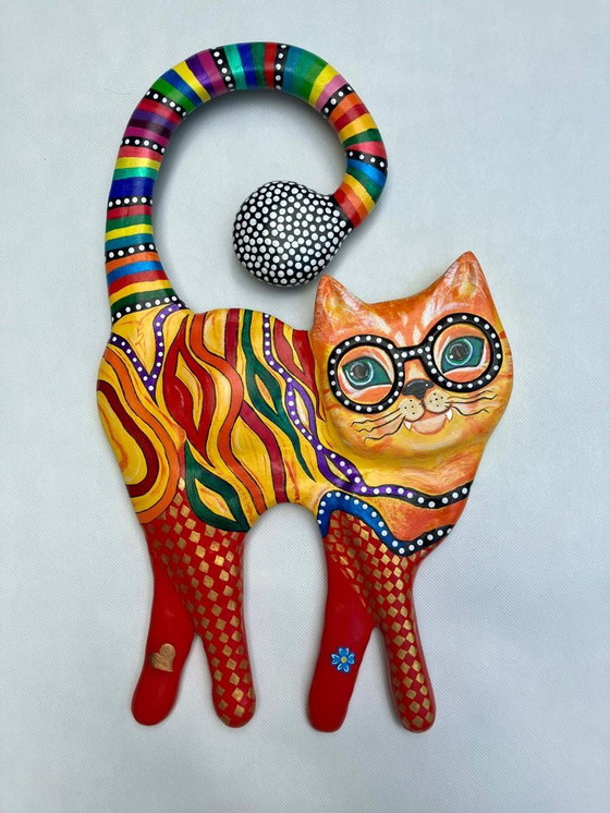 Image 1 of Cat figurine for the wall. Handcrafted by the artist.