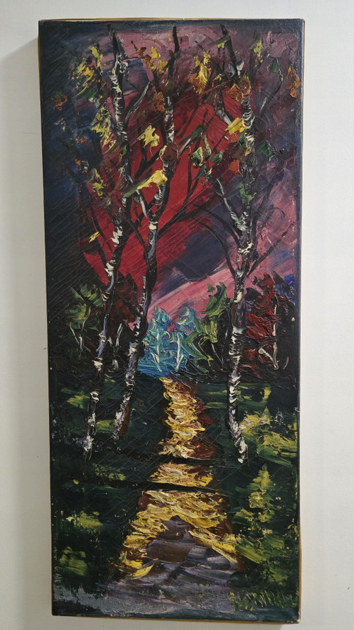 Original Impressionist Impasto Oil Painting by R.G. van Wezel (Verified History) 30x70cm