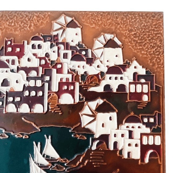 Image 1 of Targa da muro greca d'epoca di metà secolo, smalto su rame, dipinto AETHRA, anni '70