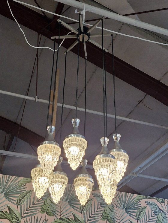 Image 1 of Lampadario/lampada a sospensione vintage con 8 gocce di vetro