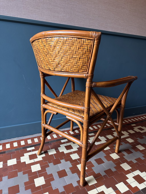 Sedia vintage in rattan e bambù, anni '70