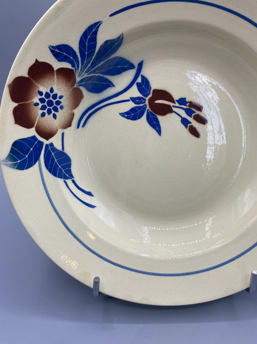 Art Deco blauw en bruin bloemmotief faience diepe schaal – decoratieve objecten (photo 2 of 4)