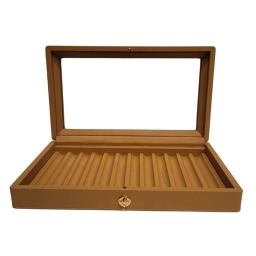 Espositore per penne / Organizer, pelle color cammello, Vintage, Loewe, anni '80 – Spagna