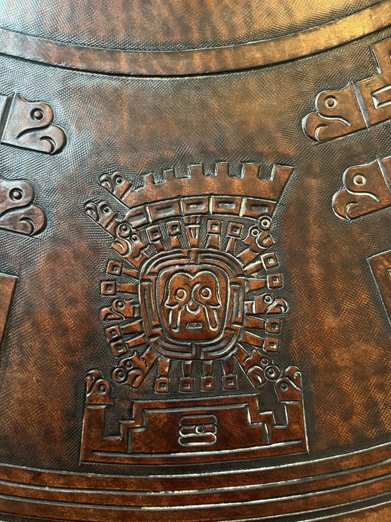 Image 1 of Monumentale Angel Pazmiño leren en houten salontafel - Muebles de Estilo, Ecuador, jaren 60/70