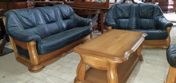 Image 1 of Blank eiken met leder banken