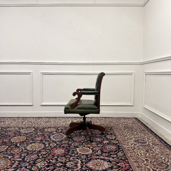 Green English Chesterfield Office Chair – Leather, Wood (photo 3 of 8)