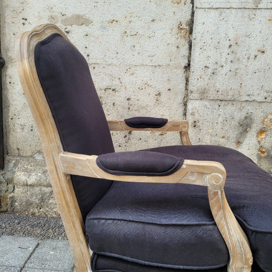 Image 1 of Chaise à la reine, style Louis XV / Provençal, chêne et garniture, XIXe siècle - France