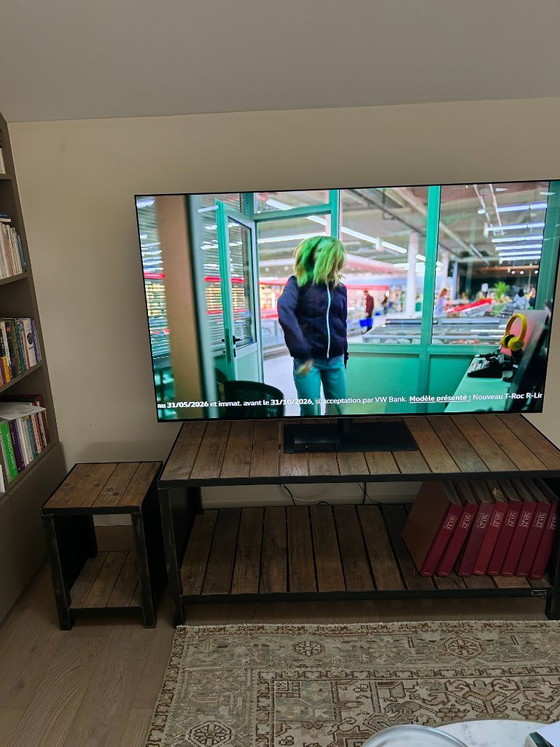 Image 1 of Industriële tv-standaard en bijzettafel - Micheli Design - Eikenhout en staal