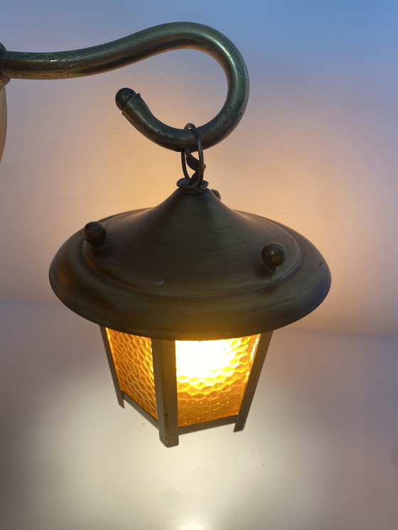 Image 1 of Lanterna da parete in rame antico Art Déco in stile Scuola di Amsterdam.